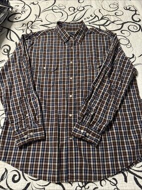 St. John's Bay Brown & Blue Plaid Button-Down Shirt